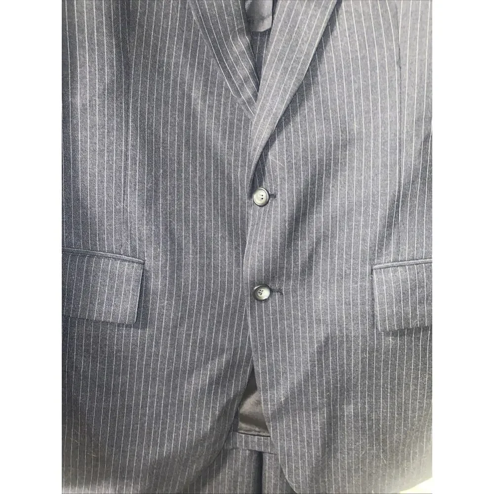 Botany 500 Vintage 50s 60s 3 Piece Pinstriped Dark Navy Wool Suit 42R 36x31